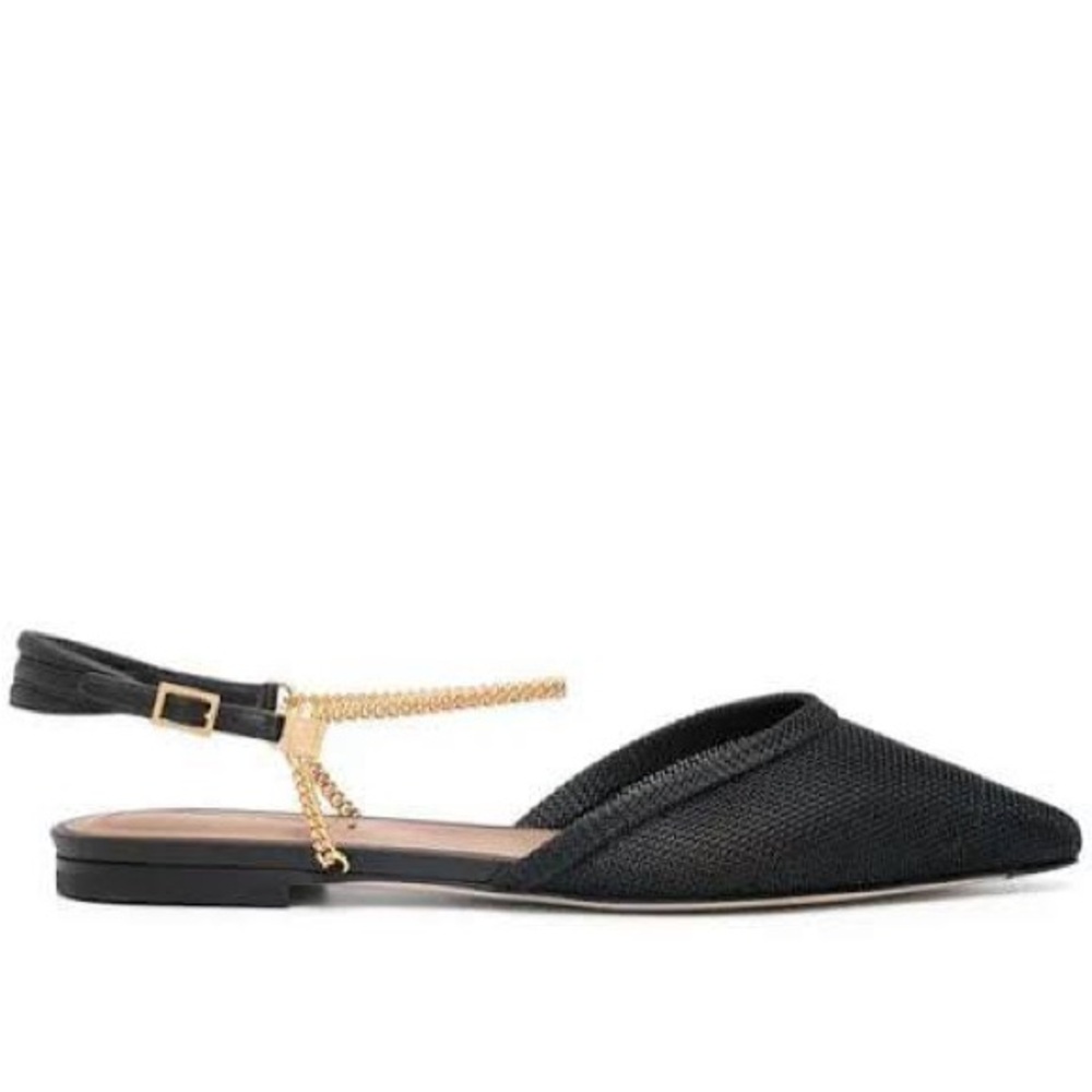 Women’s Fendi Black Canvas/Leather Ankle Chain-Link Flats Size 35.5